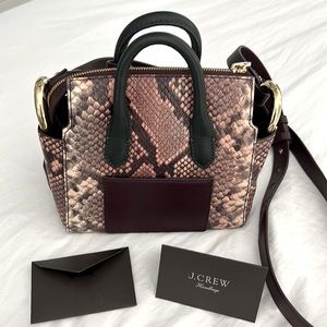 J Crew Harper Leather Snake Print Mini Crossbody Bag NWOT 8" × 6" Strap 21"